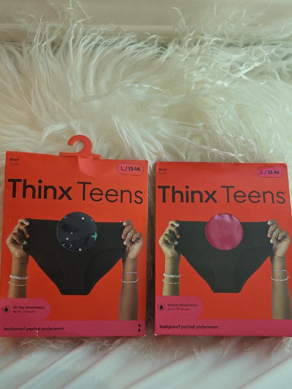 Thinx Teens Period Underwear Pack - Orange Packaging, Pink & Navey w/ Stars (L)